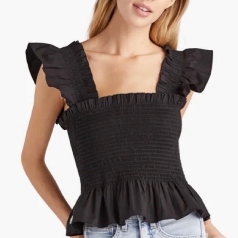 Hill House Black Smocked Ruffle Sleeveless Top (Small)